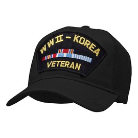 e4Hats.com WWII Korea Veteran Fan Shape Patched Cotton Mesh Cap - Black OSFM