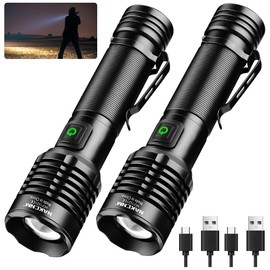 NAKCNM Rechargeable Flashlight High Lumens 2000, 5 Modes Small Powerful Super Bright Flashlights LED Strong Pocket Flash Light USB C with Clip for Home,Camping(2 Pack)
