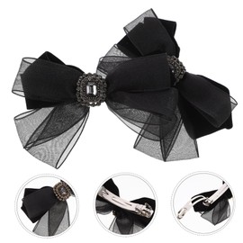 PACKOVE 2pcs Girls Rhines Bow Hair Clips Elegant Black Rhinestone Mesh Yarn Hair Barrettes Teen Women Hair Bows Accessories