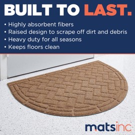 Mats Inc. Artisan Entry Front Door Mat - Rubber Back Indoor Outdoor with Half Moon Brick Design, Water Absorbing Welcome Mat, Front Door Outside Entrance, Made in The USA, 2' x 3'(Taupe)