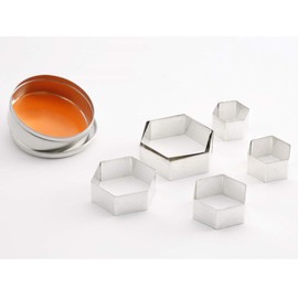 thermohauser Cookie Cutter Set (Stainless Steel), Hexagon, Smooth Rim, 6 Pieces, Diameter 4.5 - 9.5 cm, Packed in Tin Storage Tin, Silver
