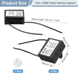 sourcing map CBB61 Capacitor, 6uF 450V 2-Wire Ceiling Fan Motor Starting Capacitor for Ceiling Fan, Motor Generator, Blower, Exhaust Fan, Black