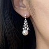 Andelaisi Boho Crystal Pearl Dangle Earrings Vintage Cluster CZ Stud