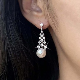 Andelaisi Boho Crystal Pearl Dangle Earrings Vintage Cluster CZ Stud Earrings White Pearl Bead Drop Earring Minimalist CZ Chandelier Earring Jewelry for Women