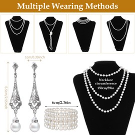 3 Pcs 1920s Pearl Jewelry Set for Woman Pearl Necklace and Earring Set Including Vintage Flapper Earrings Multilayer Pearl Necklace Bracelet Pearl Set Flapper Accessories for Women Bride Gift