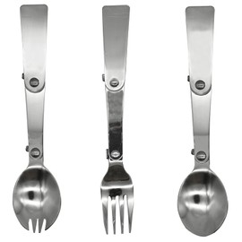Pinenjoy 3Pcs Foldable Spoon Fork Salad Spork Set 18/10(304) Stainless Steel Portable Camping Flatware Set for Thermos Outdoor Travel Picnic Fishing Boating