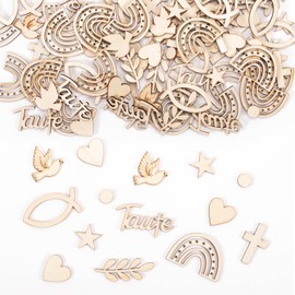 Scatter Decoration Christening, Pack of 180 Table Decoration Christening Boy Girl Wooden Hearts Wooden Fish Rainbow Scatter Decoration for Confirmation Communion Confirmation Baby Shower Party