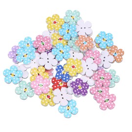 STOBOK Elegant 50 Pcs 2cm Wooden Buttons Daisy Flower Design for Baby Cardigans Craft and Sewing Projects