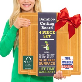 Glue-Free Surface™ 2XL Extra Large Bamboo Cutting Board Set of 4 – Small, Medium, XL, and Oversized Sizes from Chopping Vegetables to Carving Meat & Turkey for Large Family Meal Prep and Gatherings