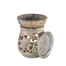 NKlaus 7.5 x 10 cm Soapstone Smoking Pot with Strainer + Bowl Flowers Leaves Strainer Diameter 6 cm Tea Light Frankincense Warmer 15721