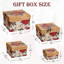 Rectangular Storage Box with Lid, Christmas Gift Box, Cardboard Boxes, Organiser Boxes, Gift Box for Gifts, Toys, Gift Wrapping, Set of 4