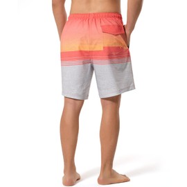 BARRACUDA BAY Mens Swim Trunks Quick-Dry 4-Way Stretch w/Ultra Soft Jersey Lining Premium Eco Material UPF 50+ (Color: Coral Sunset, Size: X-Large)