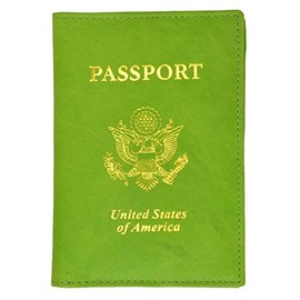United States Passport Holder Golden Print Emblem Genuine Leather (Lime Green)