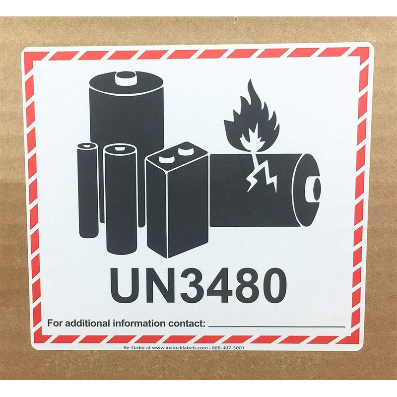 Caution Lithium Battery Labels UN3480 4.5 x 5 Inch 500