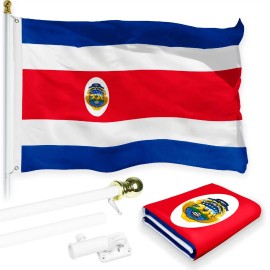 UD_G128 Combo Pack: 6 Feet Tangle Free Spinning Flagpole (White) Costa Rica Costa Rican Flag 3x5 ft Printed 150D Brass Grommets