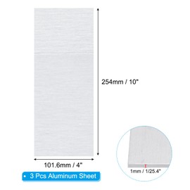 PATIKIL 6061 T651 Aluminum Sheet Metal 4 x 10 x 1/25.4(0.04") Inch 3Pcs Flat Plain Aluminum Plate Covered Stock with Protective Film, Heat Rectangle 1MM for Lndustry Crafting