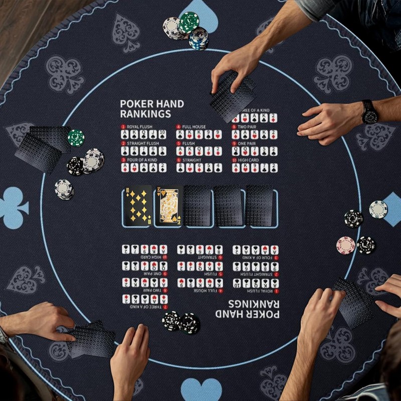 AQQA 47-Inch Round Poker Table Mat with Hand Rankings -