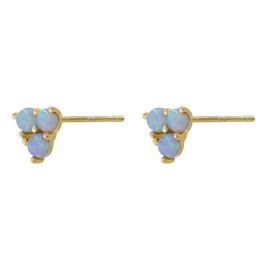 Artré .925 - Set de Aretes de Plata .925 con Ópalo Sintético y Circonias en Color Cristal, Acabado Dorado - Joyería Mujer