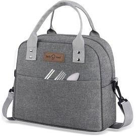 Hopedas Lunch Bag Insulated Lunch Box for Women Men Reusable Cute Lunch Tote Bag Leakproof Cooler Lunch Box Bags for Work Travel Outdoor Picnic -Shoulder Strap Grey