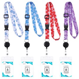 JIANTA 4Pcs Adjustable Cruise Lanyards, 4 Styles Cruise Lanyard for Ship Cards, Lanyards with Card Holder and Retractable Reel, Ocean-Themed Waterproof Lanyards for Neck