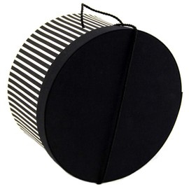 Sarah's Hat Boxes Classic Black/White Stripe Hat Box – 16.75" x 8.5" (Dia. x Ht.) Handmade in USA – Odorless Non-Toxic Adhesive, Cording Handle – Premium Storage for Hats & Accessories