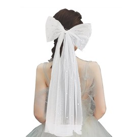 23.62 Inch Bachelorette Veil Pearl White Bow Bachelorette Veil Wedding Veil Wedding Veil for Party Supplies Favors Bride Bridesmaid Gift (White)