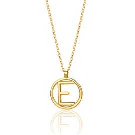 Miore E initial necklace in 9 karat 375 yellow gold anchor chain 42 cm, circle pendant with letter on adjustable 40 cm + 2 cm chain
