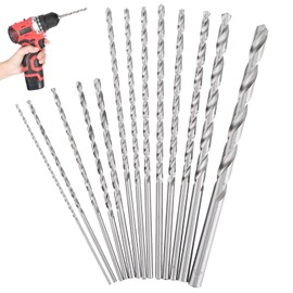 ZEONHEI 13 Pieces Long Drill Bit Set, High Speed Steel HSS Twist Drill Bits, Length 150mm Diameter 2mm-5mm and Length 200mm Diameter 4mm-10mm, High Hardness Spiral Drill Bit for Wood Metal Plastic