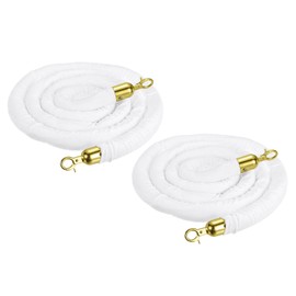 MECCANIXITY Velvet Stanchion Rope 3.28 Ft/1 M, Barrier Rope Velvet Carpet Ropes with Snap Hooks for Posts Stands Queue Divider Crowd Control, White Golden Pack of 2