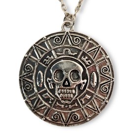 PIDAK Pirate medallion with skull - Caribbean - colour silver - diameter 3.5 cm chain 55 cm made of metal, XL, metal, no gemstone, Metal, No Gemstone