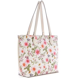 GUESS Women's Kinsley Logo Pink Floral Print Travel Large Tote Bag Handbag - White Multi