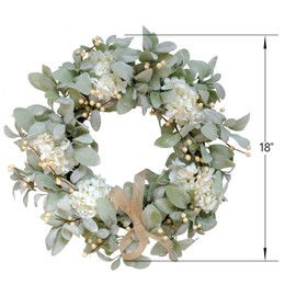 CIR OASES 18-inch berry eucalyptus wreath, artificial green wreath, front porch holiday home decor