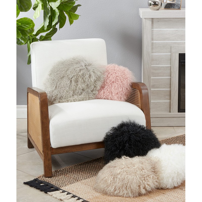 SARO LIFESTYLE Mongolian Lamb Fur Poly Filled Throw Pillow