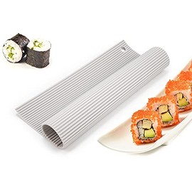 Lagomian Silicone Sushi Rolling Mat (Makisu), Sushi Gimbap/ Kimbap Roller, Dishwasher Safe, BPA FREE, Nonstick Surface, Flexible, Made in Korea (Gray), 9.17x8