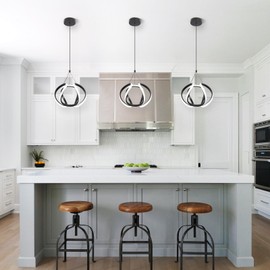 CANEOE Modern Led Pendant Light Fixtures, 5500K Black Pendant Lighting for Kitchen Island, Adjustable Height Hanging Light Fixtures for Dining Room Bedroom Living Room Foyer, 1 Pack