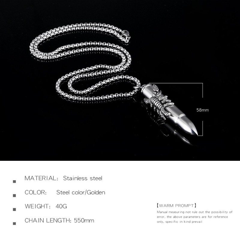 TEMICO Men's Stainless Steel Scorpion Bullet Pendant Urn Necklace For