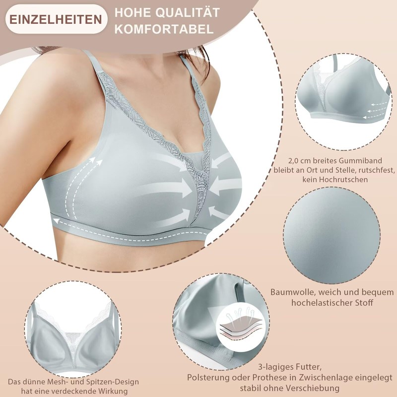 CYTMTZGA Mastectomy Prosthesis Bra Seamless Everyday Post-Surgical Bra with Pockets