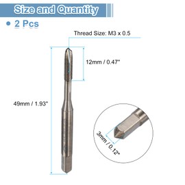 sourcing map Spiral Point Plug Threading Tap M3 x 0.5 Thread, Ground Threads H2, M35 High Speed Steel Cobalt, Heat Coloring, Metric Screw Taps Tapping Bit for Thread Repair, 2pcs