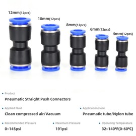 Guolich Pack of 60 Straight Pneumatic Connectors, Push in Screw I Connector, Pneumatic Fittings Push in Quick Coupling Connector for Air Water Hose Connection 4/6/8/10/12 mm