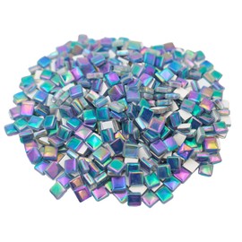 Yuvori 0.5kg Square Crystal Mosaic Tiles 1cm Iridescent & Crystal Glass DIY Bathroom Kitchen Living Room Balcony Decor (Iridescent Navy)