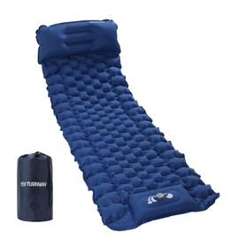 TurnWay Waterproof Lightweight Camping Sleeping Pad Foot Press Inflatable Pad Air Mattress with Pillow for Backpacking, Hiking, Camping, Traveling (Blue)