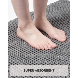 tchdio Waffle Bath Mat Rug, Super Absorbent Non Slip Bath Mats for Bathroom Mat Ultra Soft Bathmat Machine Washable Bathroom Rugs with Tassels, Bath Rugs for Bathroom Floor Beside Tub, 17" x 24"