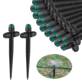 FOGWOWO Pack of 30 Drip Irrigation Emitter Sprayer for 1/4 Inch Irrigation Hose, 360 Degree Adjustable Sprinkler to 6.5 Inch Stake for Garden Irrigation System