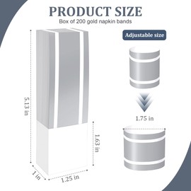 200Pcs Upgrade Lengthened Paper Napkin Band,Napkin Ring Self Adhesive, Silverware Wraps Bands Bulk for Rolling Silverware Table Setup Wedding Event Party Supply (Silver, Large)