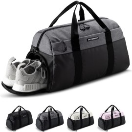 Fitgriff® Sports Bag & Travel Bag V2 for Men and Women - with Shoe Compartment & Wet Compartment - Bag for Sports, Fitness, Travel - Training Bag, Gym Bag, schwarz / grau
