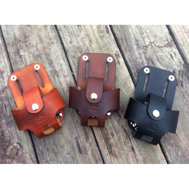 Basket Style Leather Tape Measure Holder by AP Saddlery (Dark