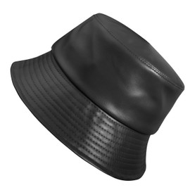 Manfnee Black Leather Bucket Hat PU Waterproof Hat for Women Men Fishmen Cap Rain Hats