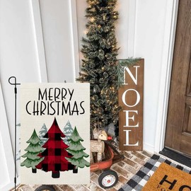 CROWNED BEAUTY Merry Christmas Garden Flag 12x18 Inch Double Sided Small Burlap Holiday Trees Yard Decoration for Outside Porch CF1771-12