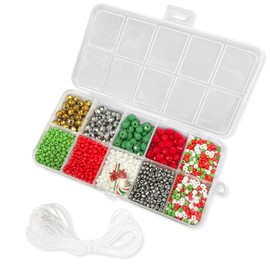 HAIKING Christmas Clay Beads Bracelet Making Kit, 1 Box (10 Grids) Christmas Spacer Bead with Bead String for DIY Supplies, Bracelet and Earring Making (Multiple Styles)