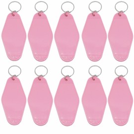 Nwsrayu 10pcs Blank Hotel Keychains Bulk Vintage Motel Keychain Vinyl HTV printing Keychains DIY Keychain tags (Pink)